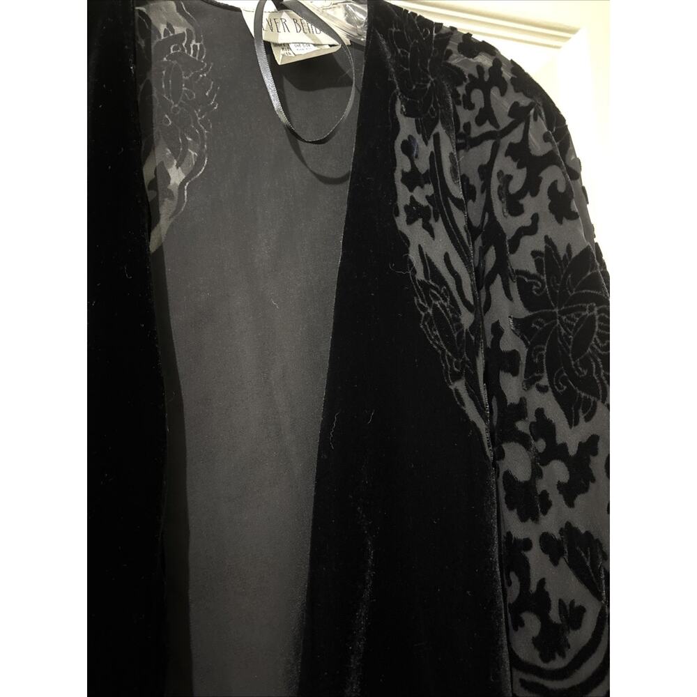 Vintage Black Burnout Velvet Wrap Shawl Silk Blend Devore Floral Duster Evening - Picture 4 of 7
